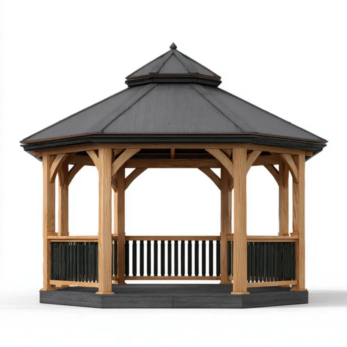 Altana lub pergola, Oktogonalny drewniany ogród i pawilon oraz naturalny antracyt bitumiczny dach 400 x 400 x 350 cm