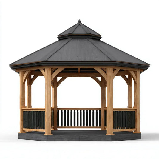 Altana lub pergola, Oktogonalny drewniany ogród i pawilon oraz naturalny antracyt bitumiczny dach 400 x 400 x 350 cm