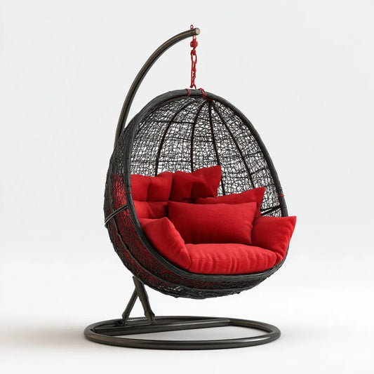 Hamak lub fotel wiszący, Zawieszony fotel z ramą Czarna czerwień wykonana ze stali rattanowej PE i poliestru 105 x 105 x 195 cm