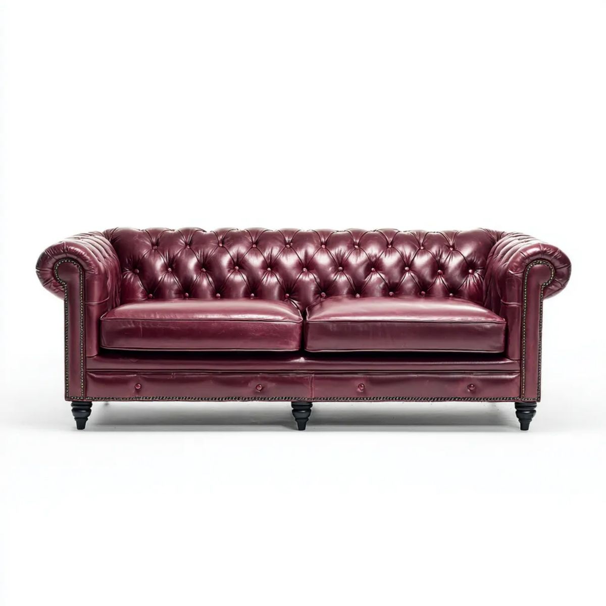 Sofa, Chesterfield sofa 3 fotele w kolorze lakieru, czarny i bordeaux 220 x 90 x 75 cm
