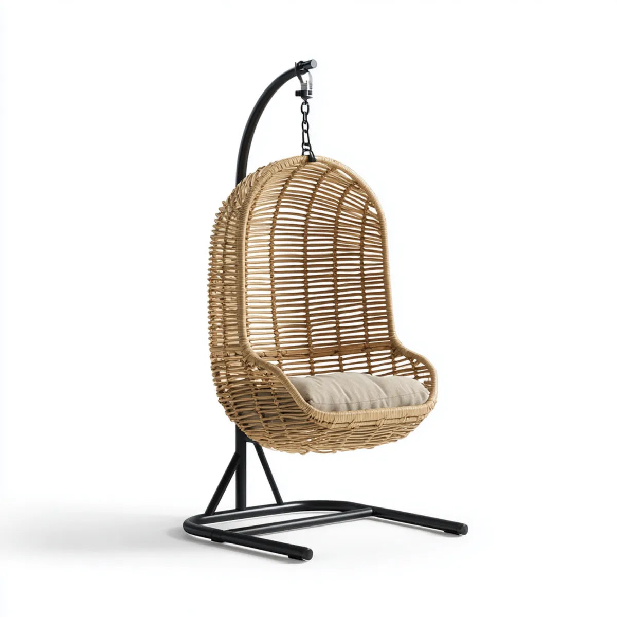 Hamak lub fotel wiszący, Zawieszone krzesło z ramą Przyroda czarny 105 x 95 x 195 cm PE- Rattan Oval