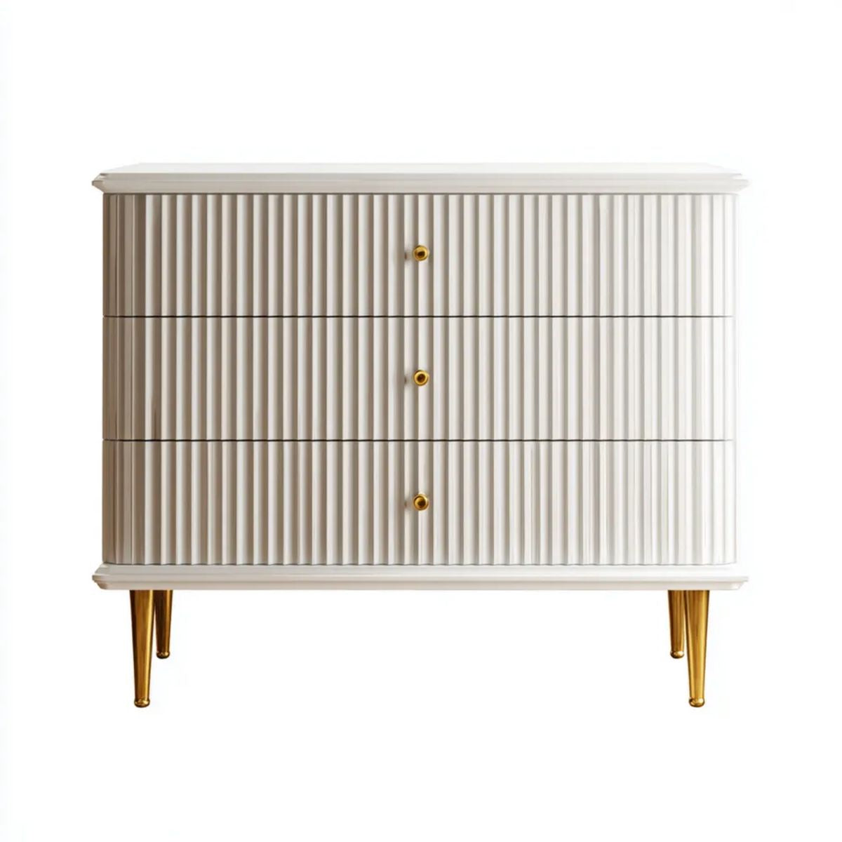 Komoda, 3 szuflady w kolorze białym i złotym w MDF, 100 x 40 x 80 cm
