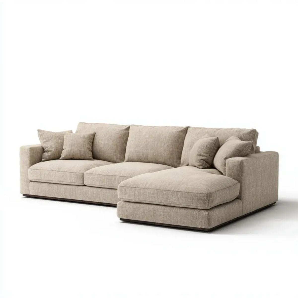 Sofa, 4-osobowa poliestrowy beżowy sofa z szezlongiem, 290 x 165 x 85 cm