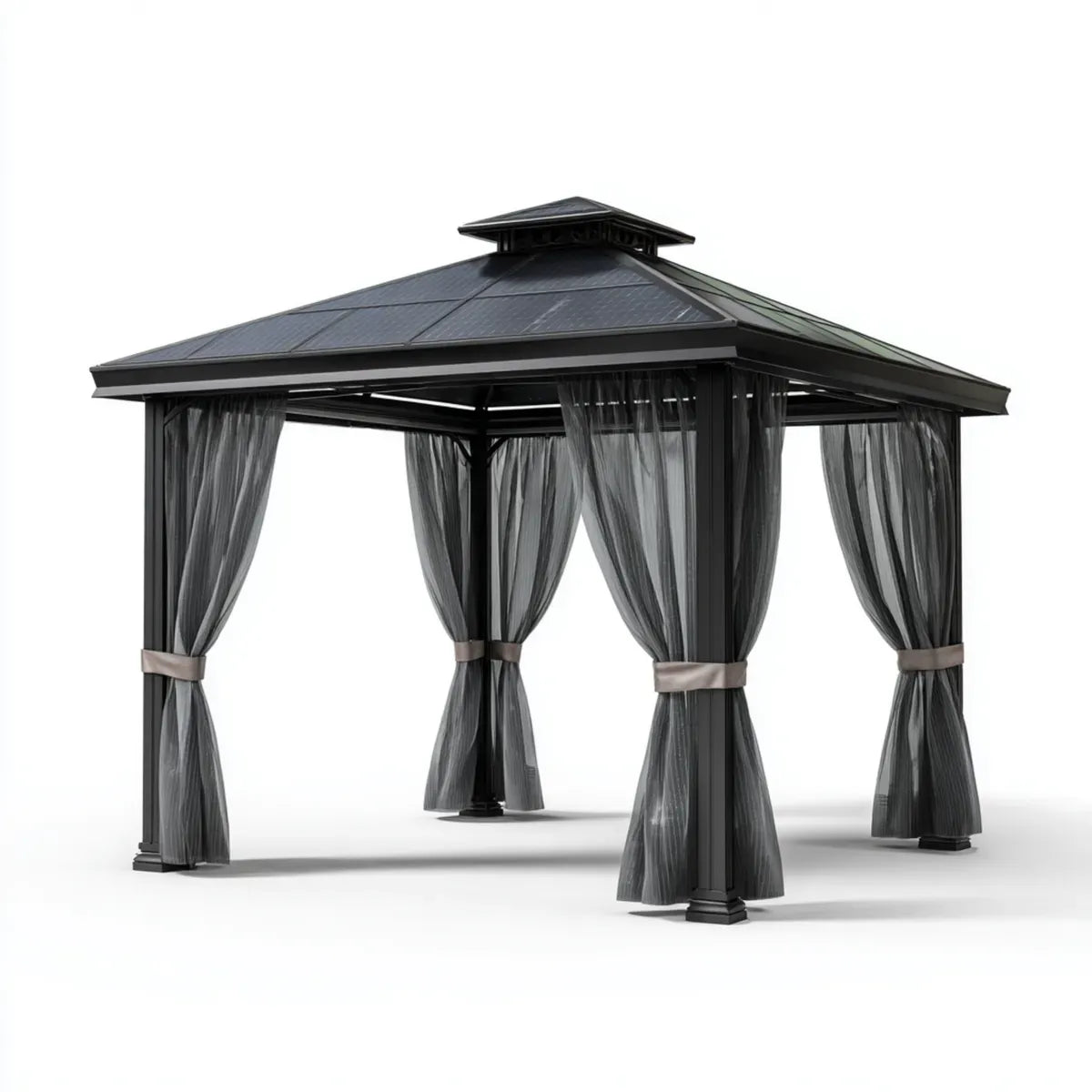 Altana lub pergola, Czarny kwadrat ogród altana 300 x 300 x 290 cm w aluminium z dachem poliwęglanowym i zasłonami poliestrowymi