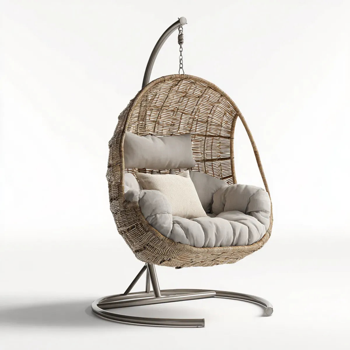 Hamak lub fotel wiszący, Wiszące krzesła z ramą Beige 105 x 105 x 195 cm z rattanu PE i stali