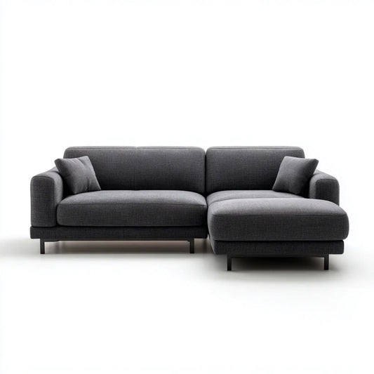 Sofa, 3-osobowa sofa w kolorze ciemnoszarym tkanina z szezlongiem 260 x 160 x 85 cm