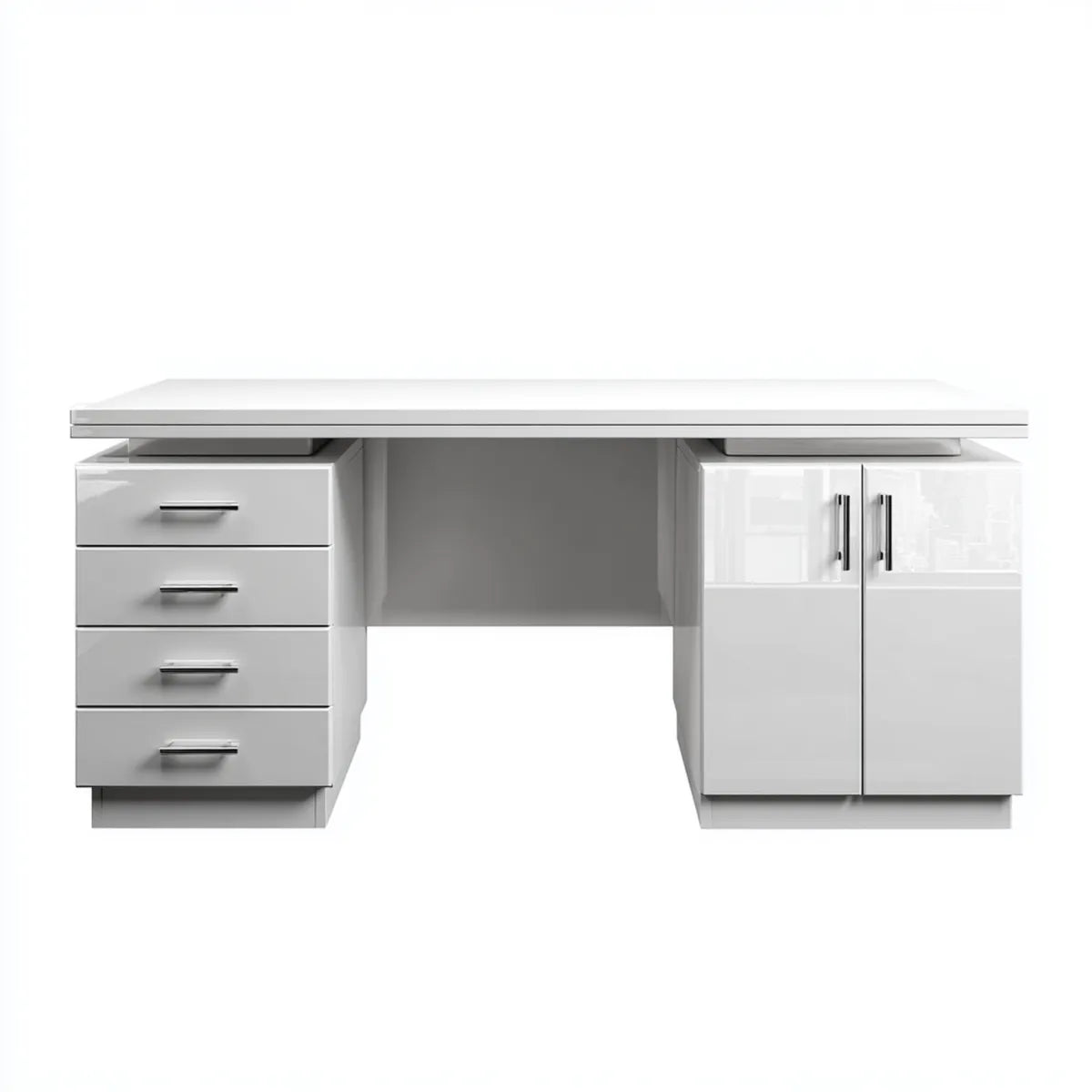 Biurko, Biała biurko 160 x 60 x 75 cm z MDF i płyty wiórowej prostokątne z 4 szufladami i 2 drzwiami