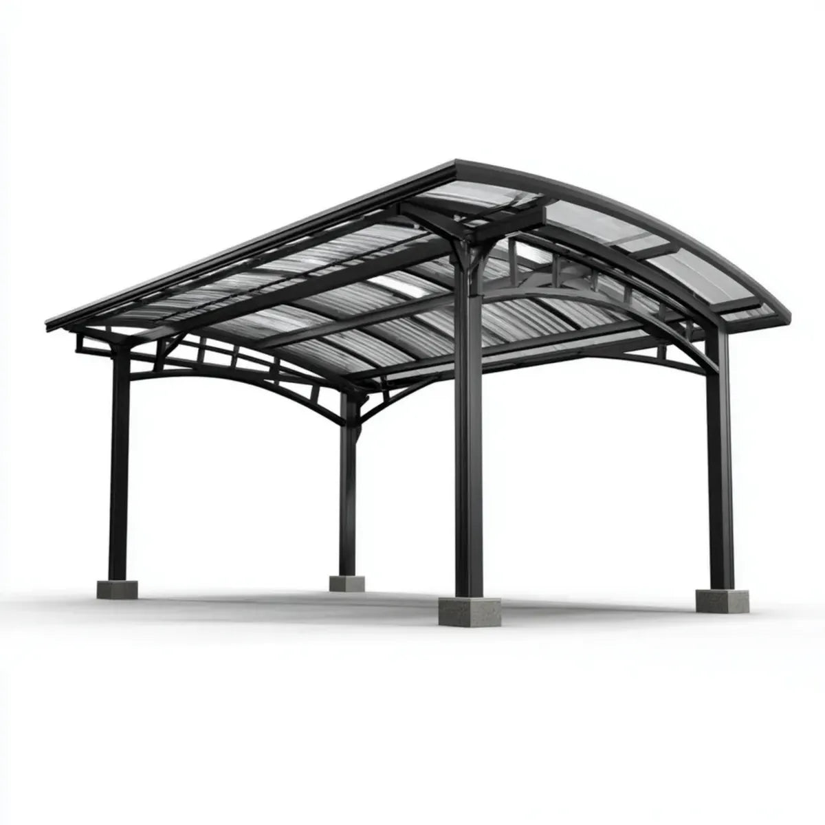 Altana lub pergola, Czarny dach samochodowy 500 x 300 x 250 cm w stali i poliwęglanu z zakrzywionym dachem