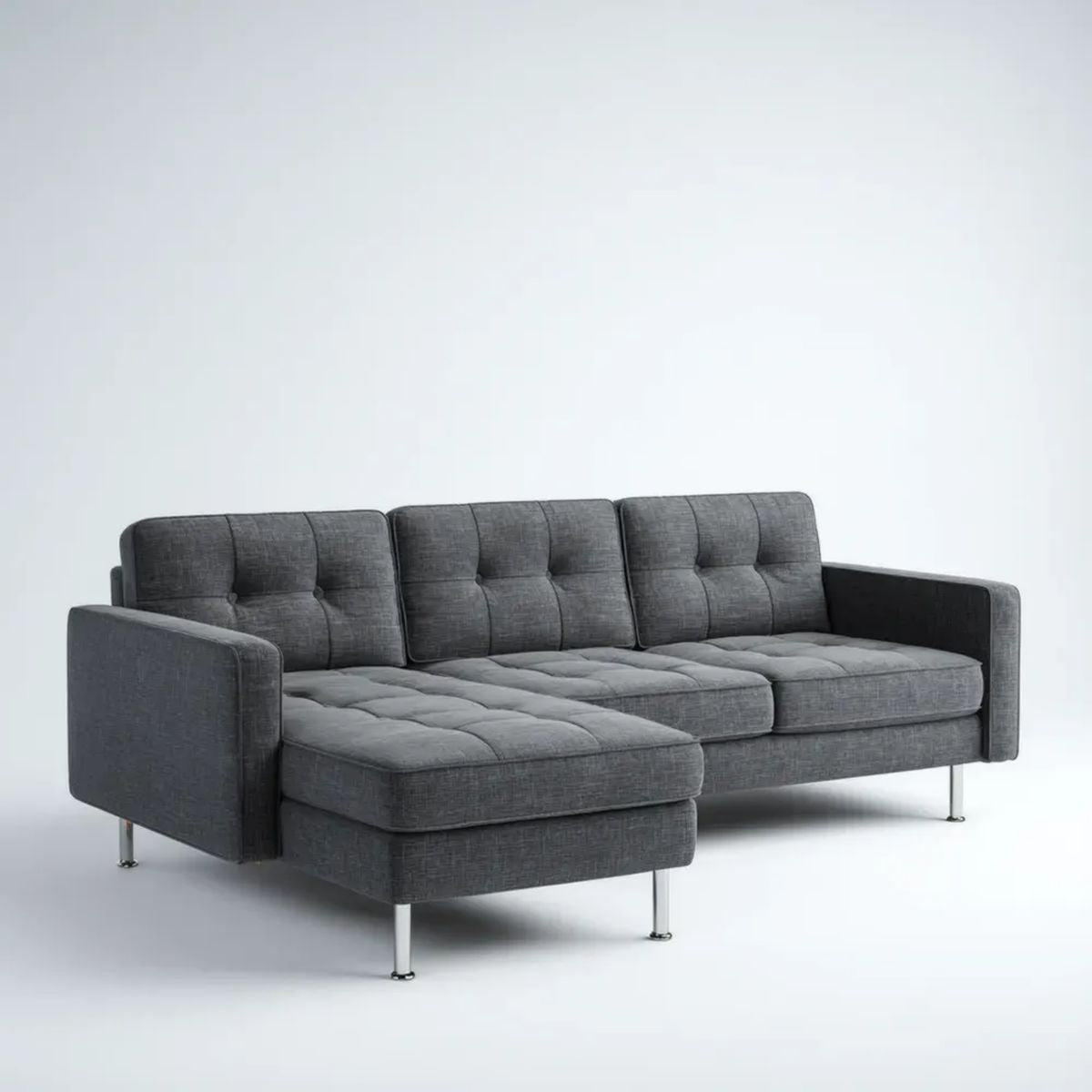 Sofa, 3-osobowa sofa w ciemnoszarym poliestrze z lewym szezlongiem 240 x 155 x 85 cm