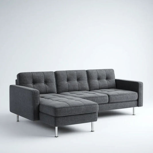 Sofa, 3-osobowa sofa w ciemnoszarym poliestrze z lewym szezlongiem 240 x 155 x 85 cm