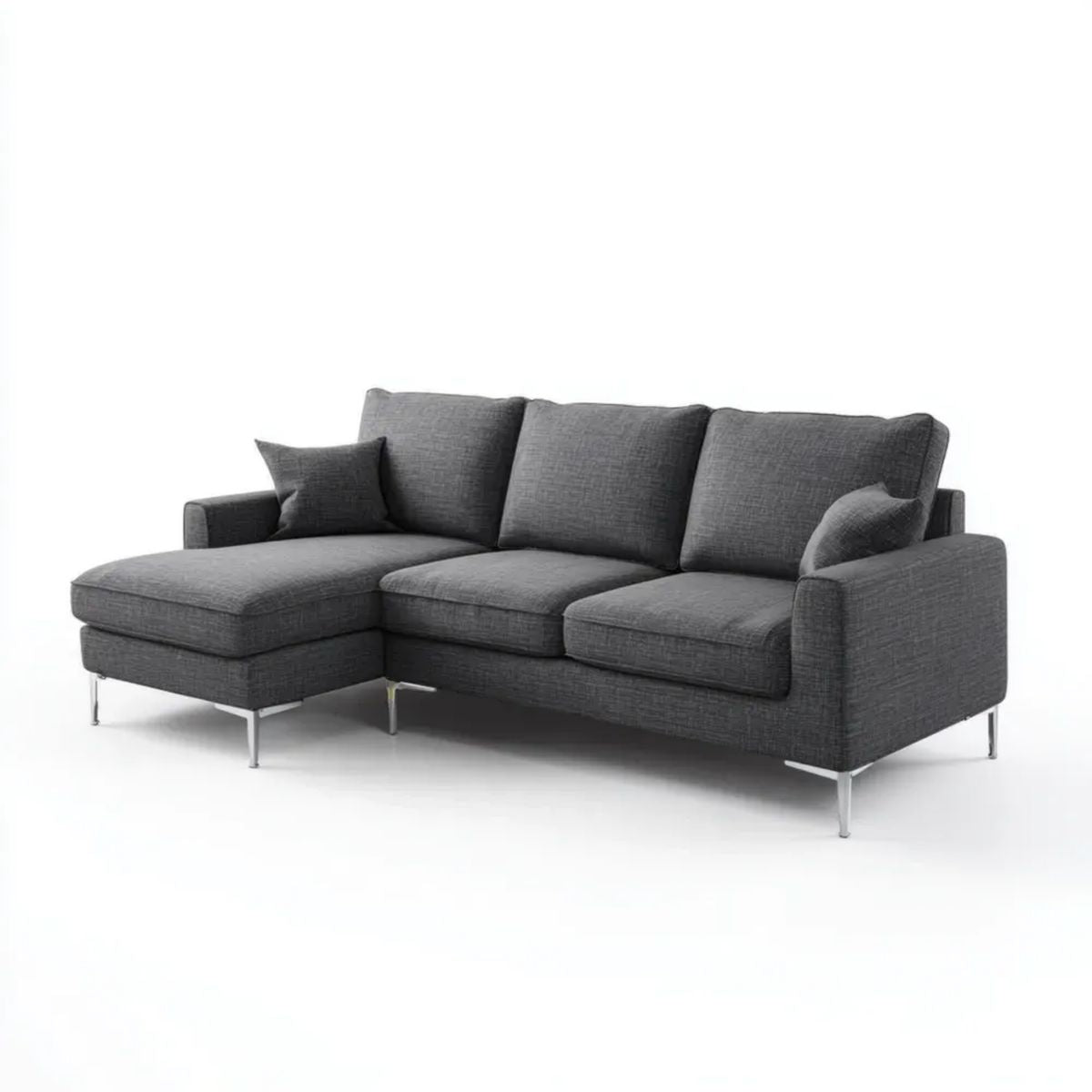 Sofa, 3-osobowa w kształcie rogu z lewym domieszką w poliestrze szary antracyt, 220 x 150 x 85 cm