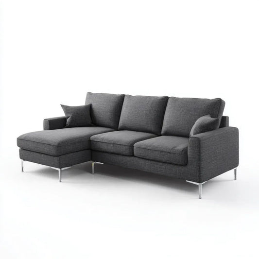 Sofa, 3-osobowa w kształcie rogu z lewym domieszką w poliestrze szary antracyt, 220 x 150 x 85 cm