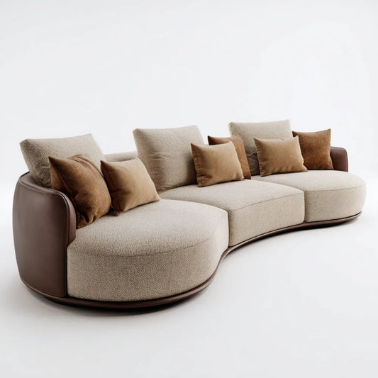 Sofa, Zakrzywiona sofa 3 beżowa i brązowa w lakierkach i lakierkach, 320 x 115 x 78 cm