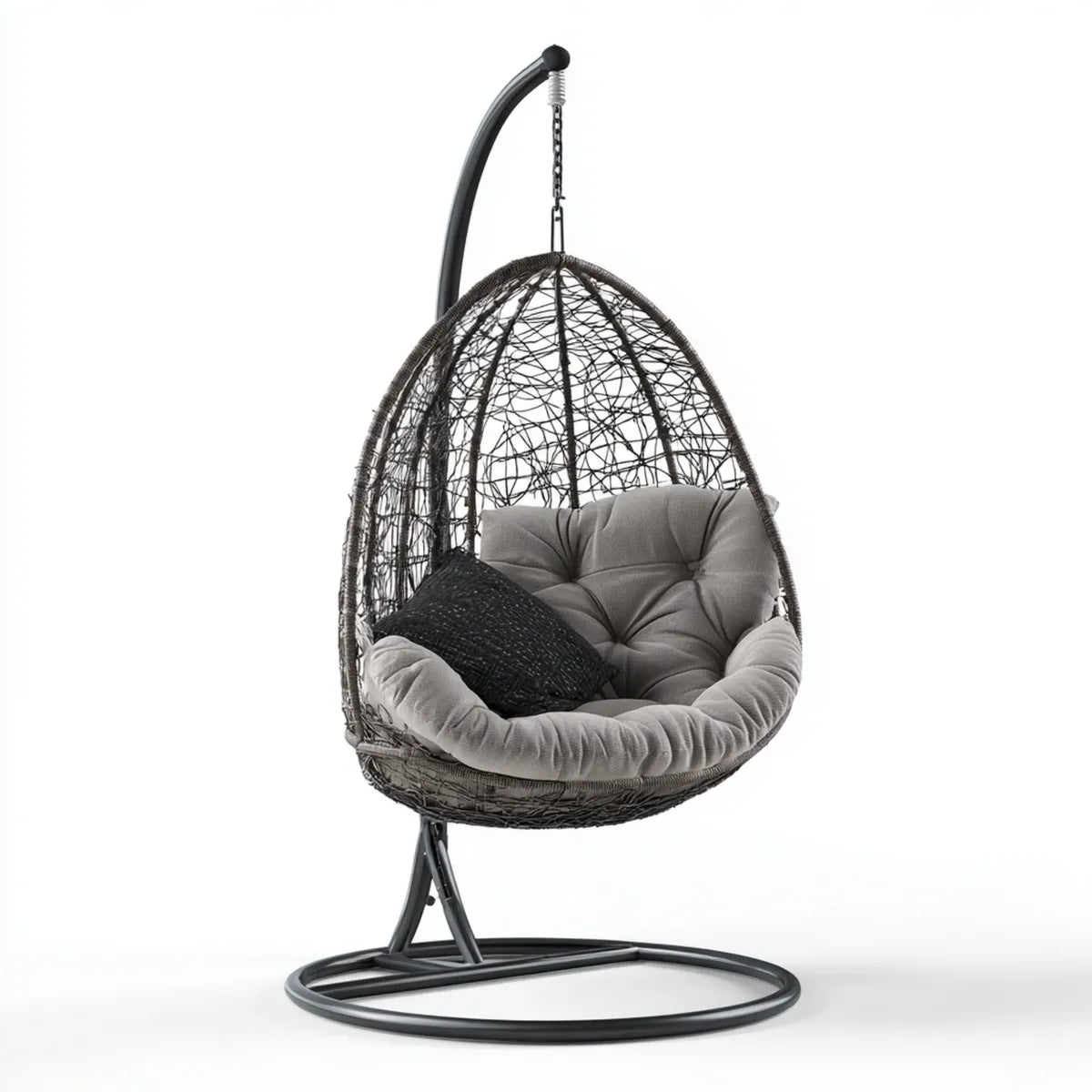 Hamak lub fotel wiszący, Krzesło wiszące z ramą Czarnoszary 105 x 105 x 195 cm stali PE rattan kształt jajka
