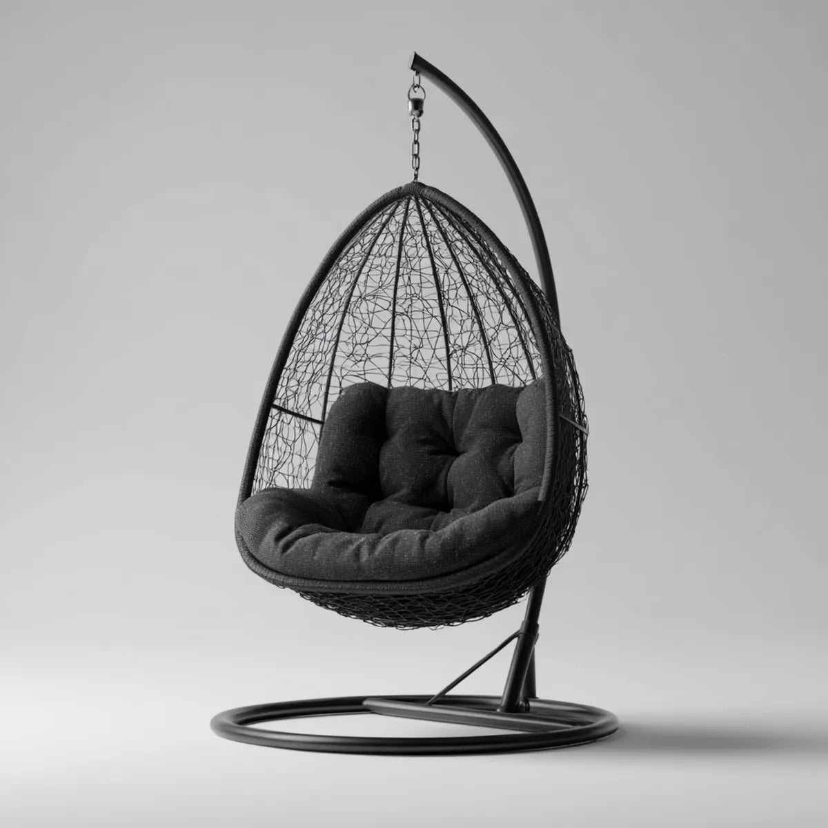 Hamak lub fotel wiszący, Krzesło wiszące z ramą Czarną 95 x 95 x 195 cm stal PE- rattan Oval