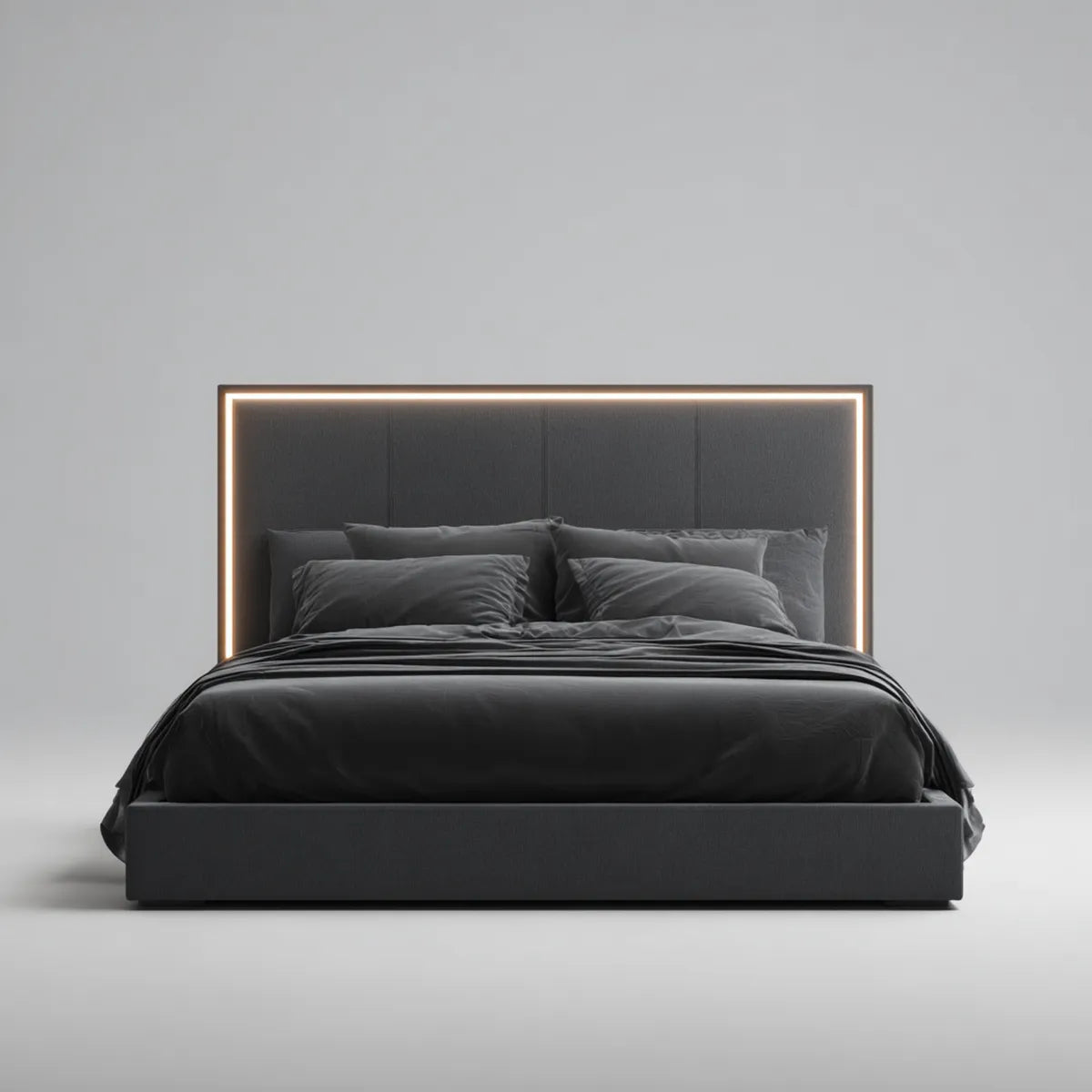 Łóżko tapicerowane Podwójne łóżko Czarne 180 x 200 cm tapicerka poliestrowa MDF prostokątna z główką LED