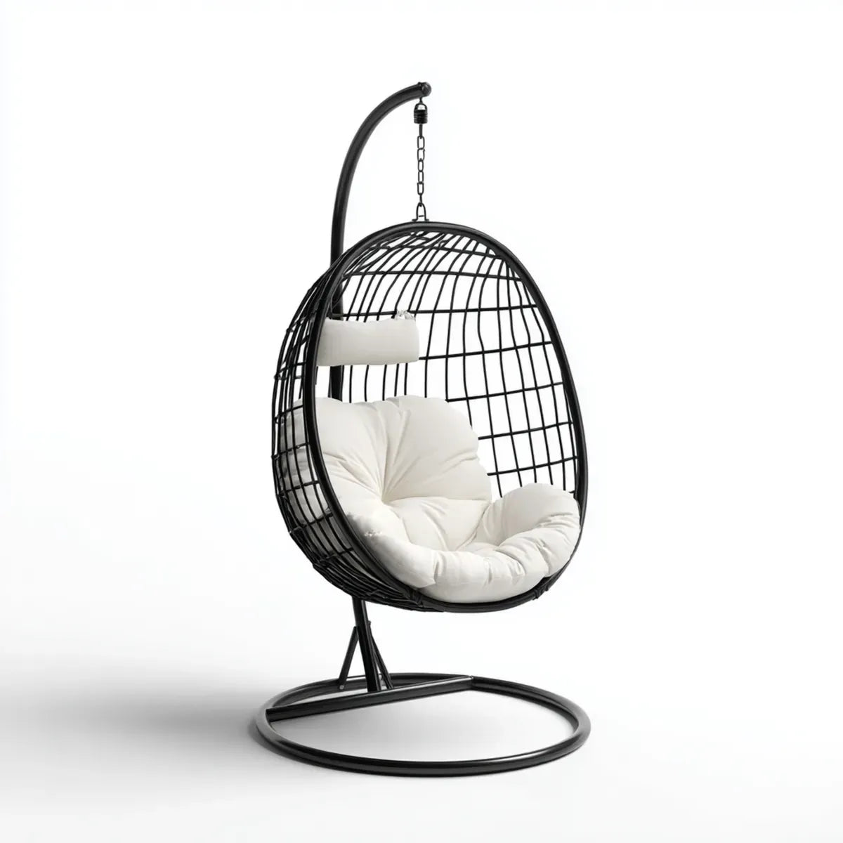 Hamak lub fotel wiszący, Wiszące krzesło z ramą Czarny biały 95 x 95 x 195 cm Stalowy poliester Oval