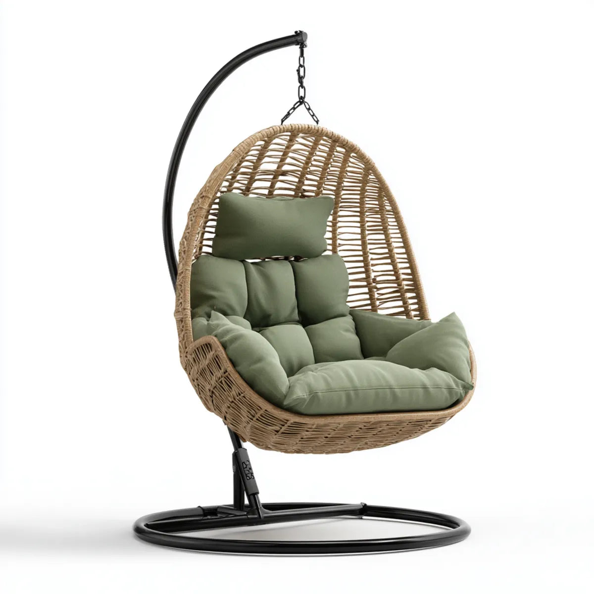 Hamak lub fotel wiszący, Wiszące krzesło z zieloną ramą 105 x 105 x 195 cm PE- rattan stali owalne