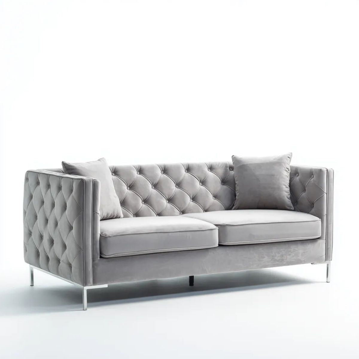 Sofa, 2 kwadraty kwadratowe prostokątne sofa w kolorze szarym w pikowany silvelvet, 180 x 85 x 78 cm