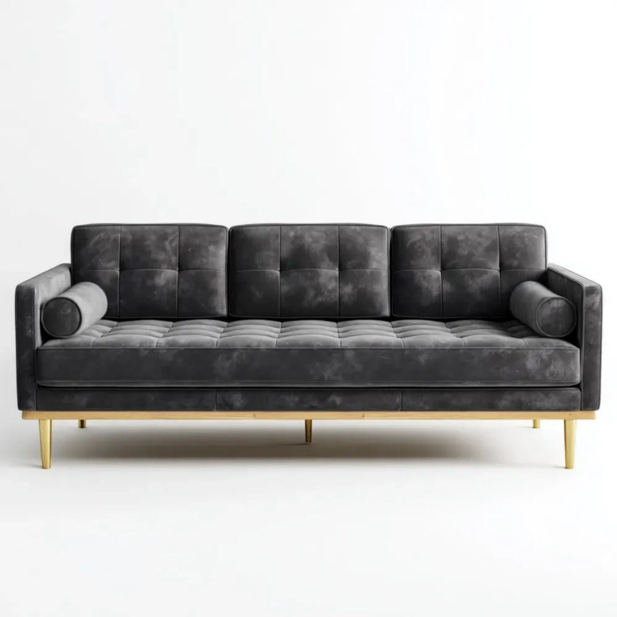Sofa, 3-osobowa w kolorze siwym sofa w kolorze siwym, złoto na desce, nóżki metalowe, 220 x 90 x 85 cm