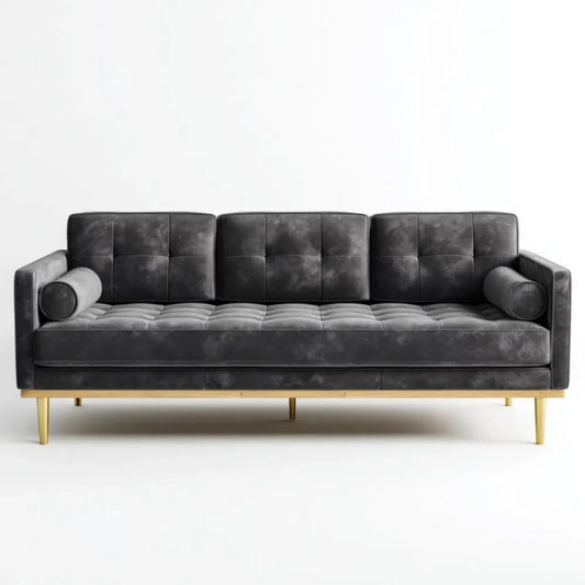 Sofa, 3-osobowa w kolorze siwym sofa w kolorze siwym, złoto na desce, nóżki metalowe, 220 x 90 x 85 cm