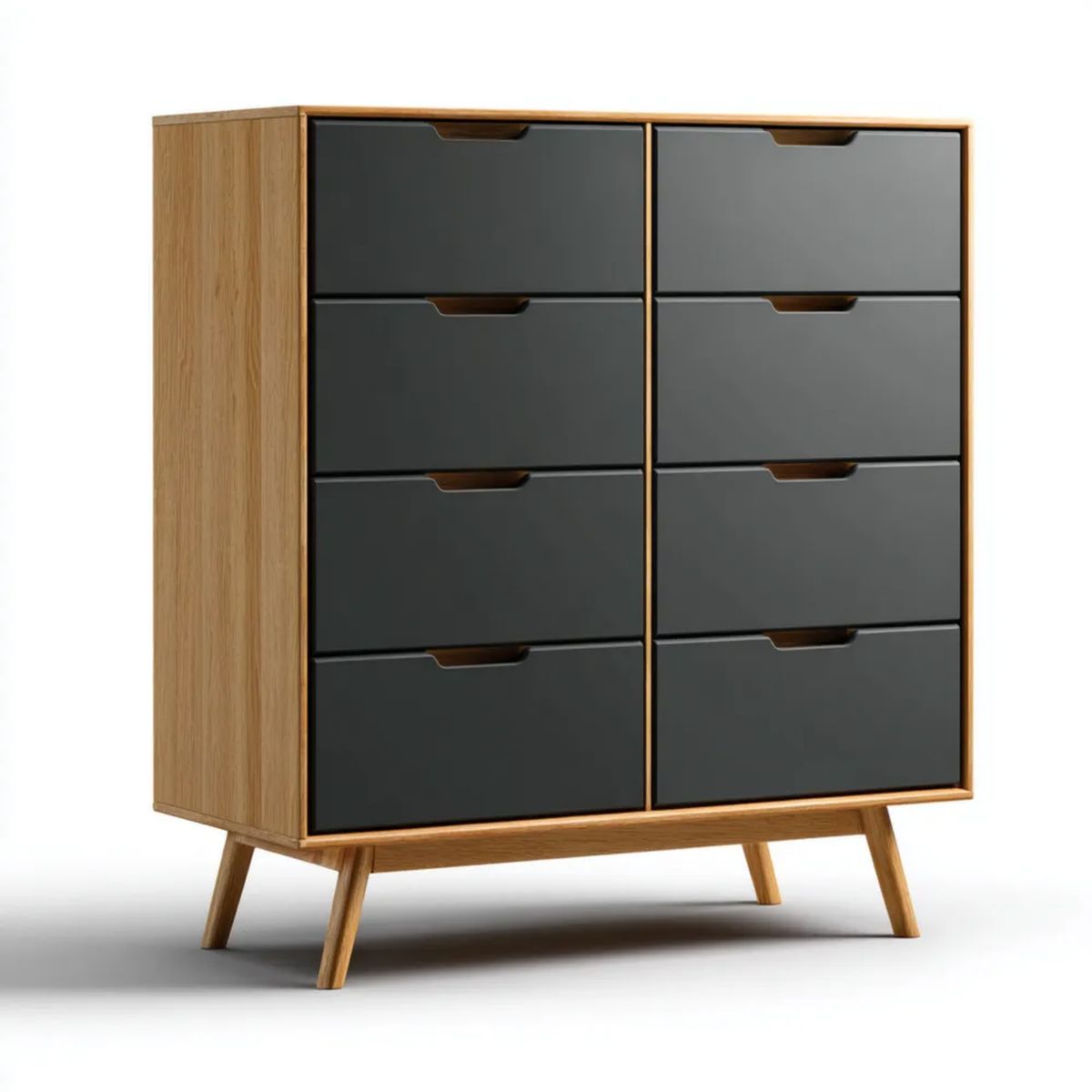 Komoda, Prostokątna sukienka 8 szuflady w antracycie MDF i dębie 100 x 40 x 115 cm