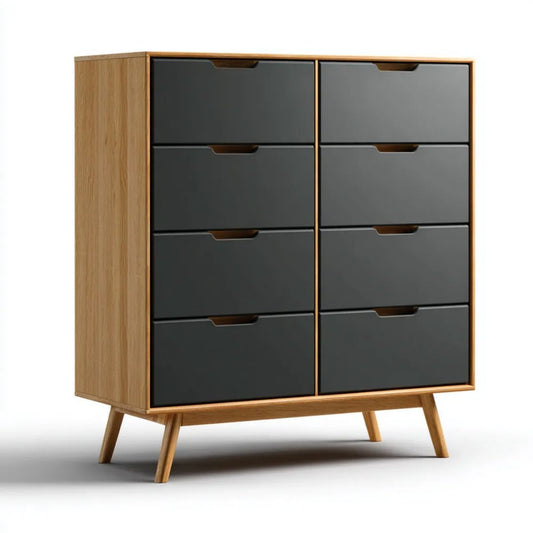 Komoda, Prostokątna sukienka 8 szuflady w antracycie MDF i dębie 100 x 40 x 115 cm