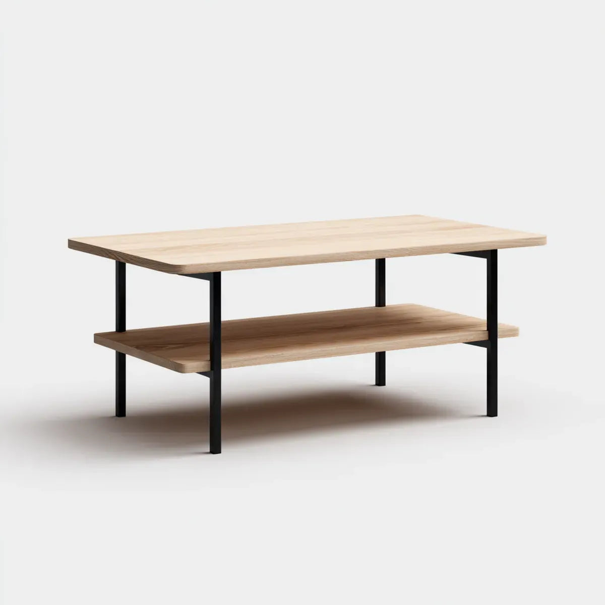 Stolik do kawy Dębowy charakter 100 x 50 x 45 cm z 2 półką ze sklejki prostokątnej