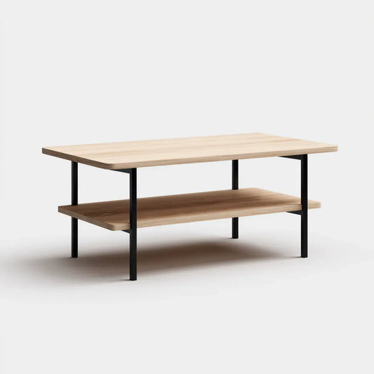 Stolik do kawy Dębowy charakter 100 x 50 x 45 cm z 2 półką ze sklejki prostokątnej