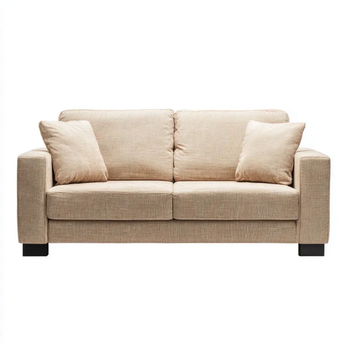 Sofa, Podwójna sofa w beżowym poliestrze z czarnymi nóżkami, 160 x 90 x 85 cm