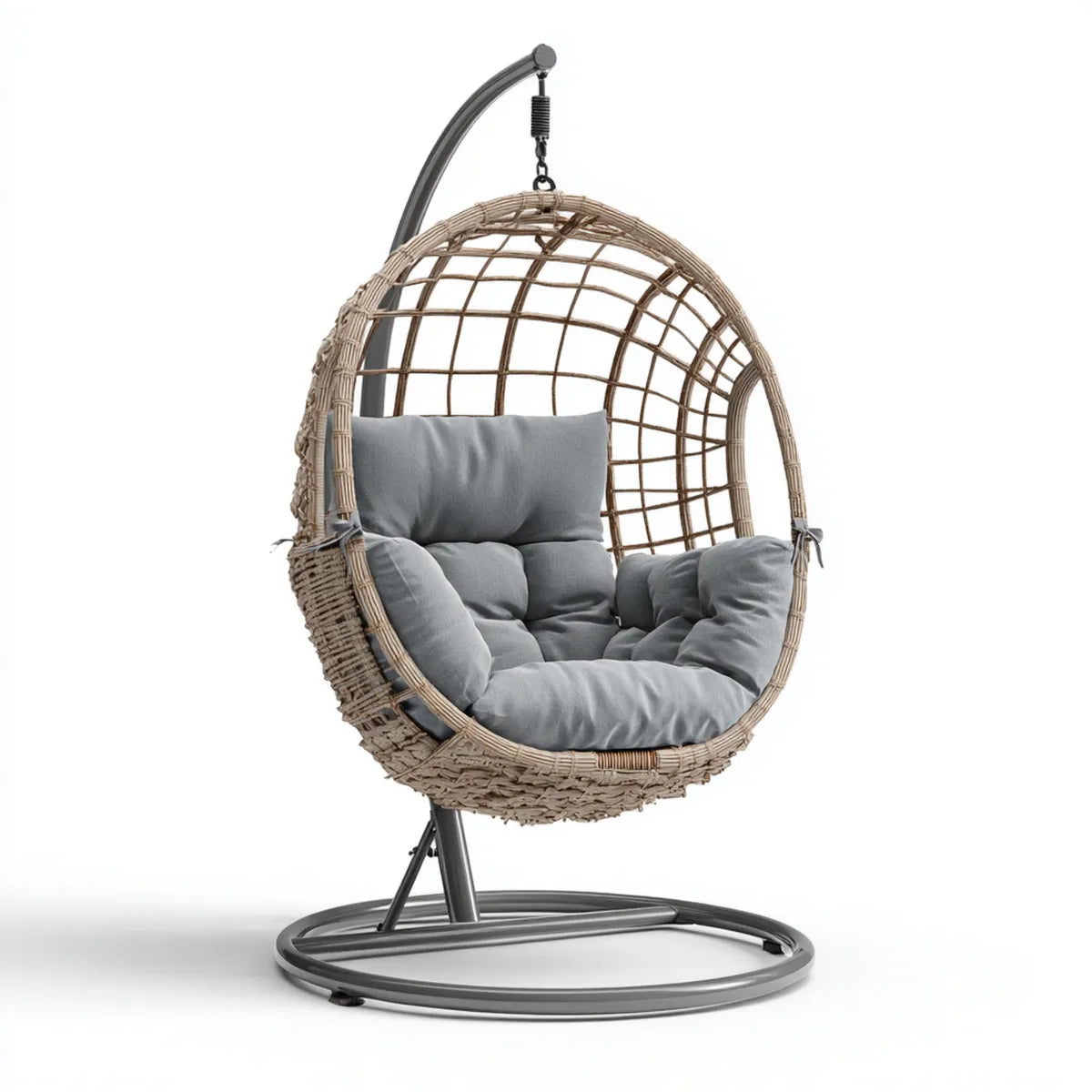 Hamak lub fotel wiszący, Wiszące krzesło z ramą szary Naturalny 105 x 105 x 195 cm PE rattan stali owalnej