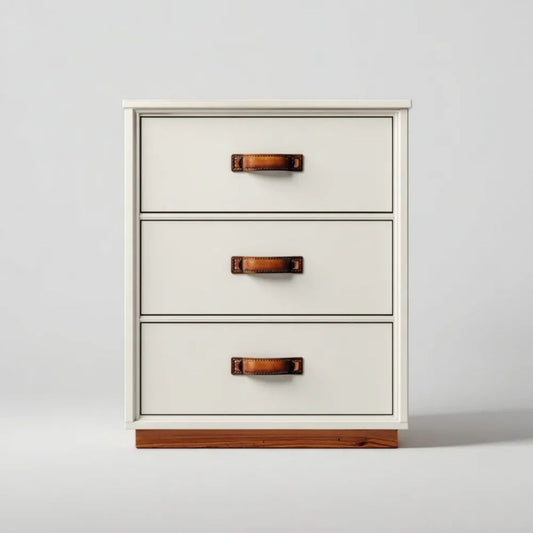 Komoda, Biała prostokątna komfort z 3 szufladami w MDF z brązowymi uchwytami PU, 80 x 40 x 100 cm