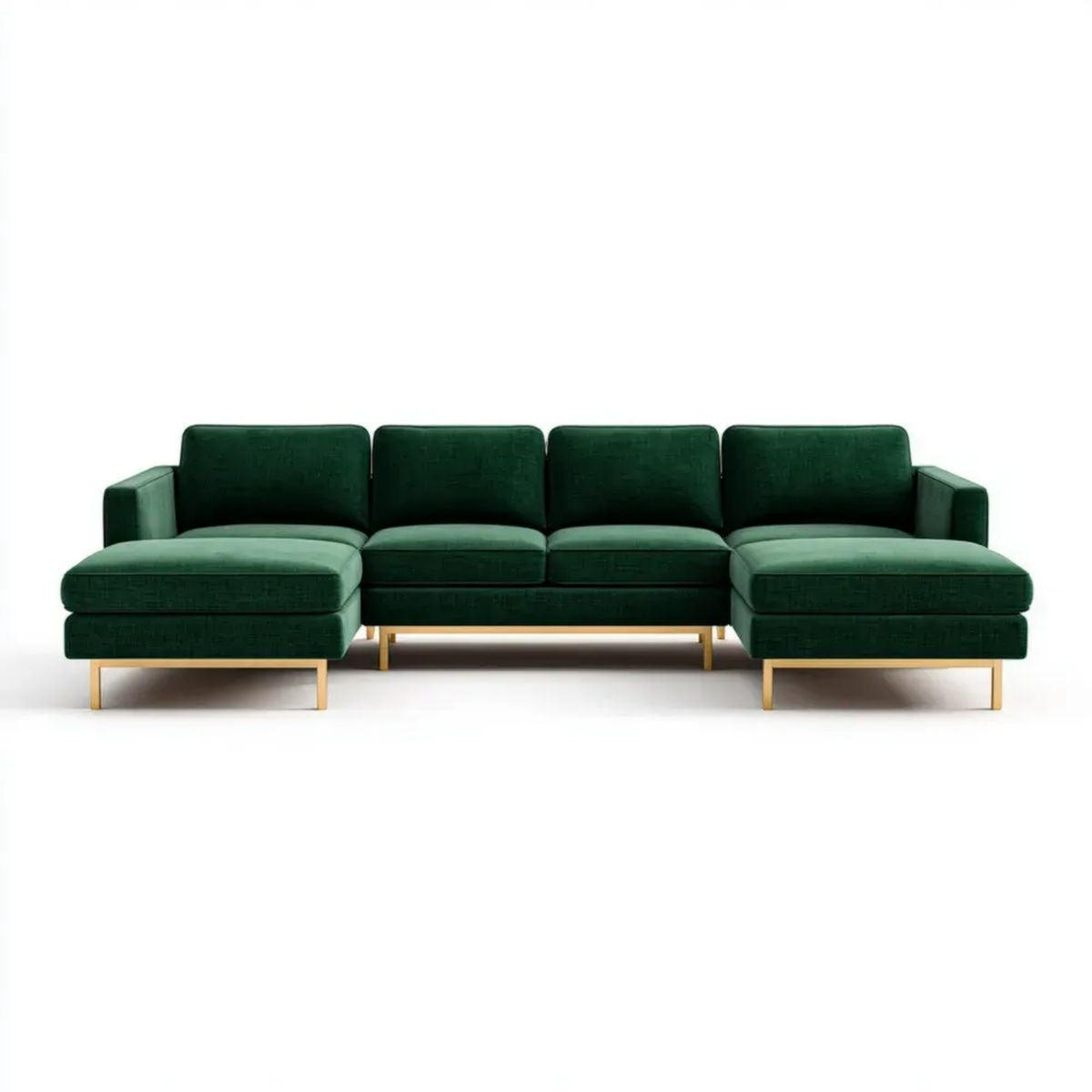 Sofa, Panoramiczna sofa z 4 fotelami w ciemnozielonym, 300 x 160 x 85 cm, z szezlongiem