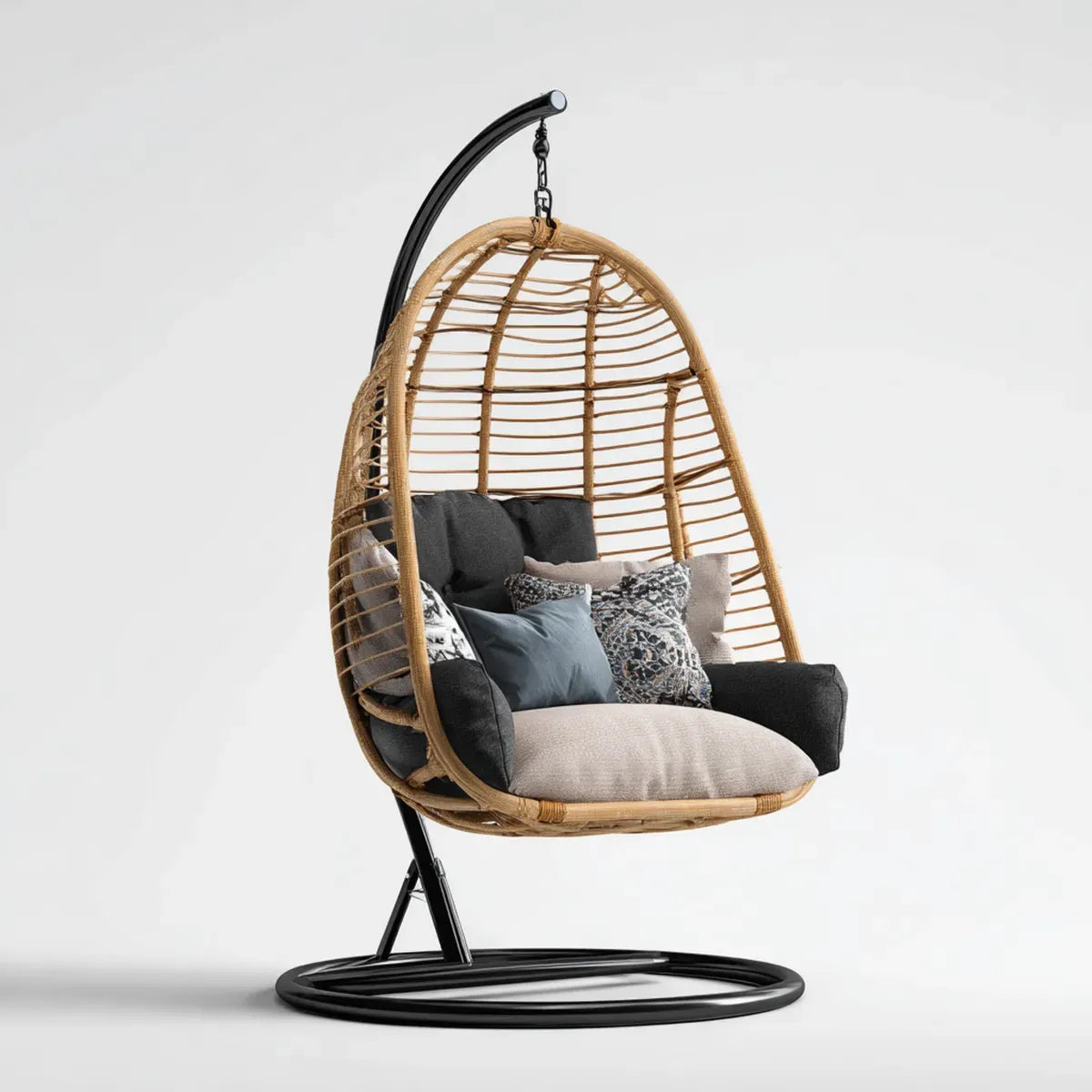 Hamak lub fotel wiszący, Zawieszone krzesło z ramą Przyroda czarny 105 x 75 x 195 cm Stal PE- rattan Oval