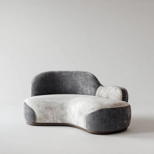 Sofa, Meridian 1-osobowa w kolorze jasnoszarym poliester i ciemnoszary, 150 x 100 x 72 cm, zaokrąglony kształt prostokątna