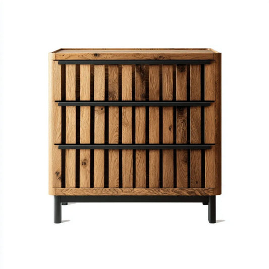 Komoda, Prostokątny komfort 3 szuflady w drewnie i czarnej stali 90 x 45 x 100 cm