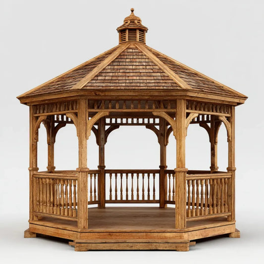 Altana lub pergola, Oktagonalna altana ogrodowa w naturalnym litym drewnie 300 x 300 x 350 cm z dachem