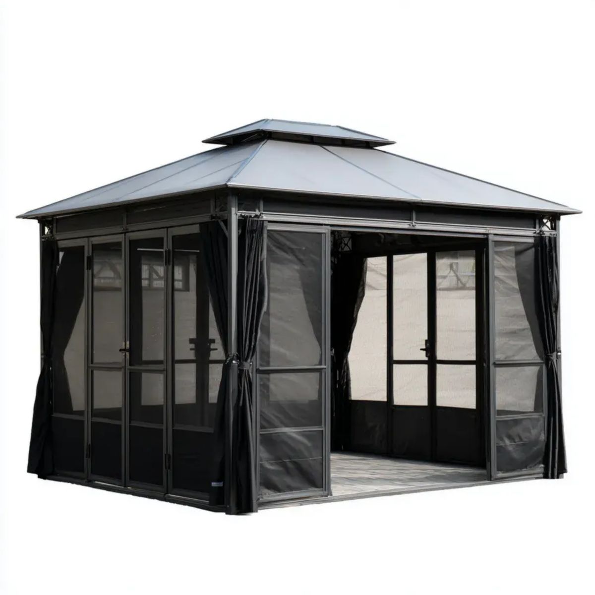 Altana lub pergola, Antracyt czarny i szary prostokątny ogród prostokątny pawilon aluminiowy i cynkowany stalowy, 400 x 300 x 280 cm