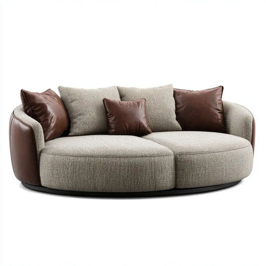 Sofa 2 Barwnikowo szary i brązowy w poliestrze i PU, Zaokrąglony kształt prostokątna, 210 x 100 x 78 cm