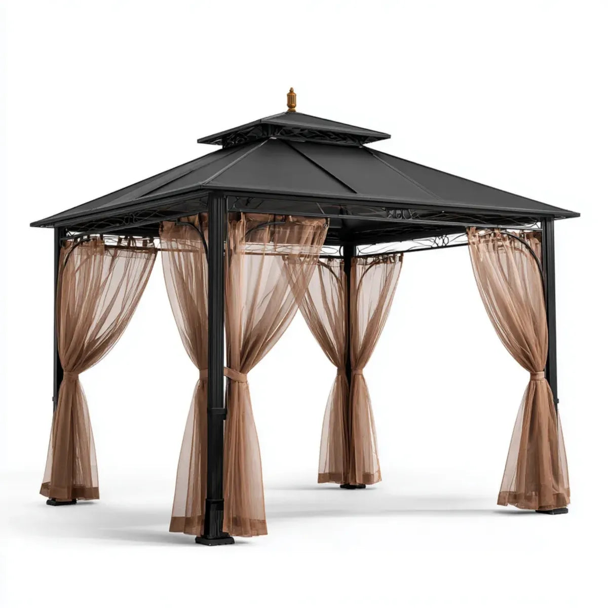 Altana lub pergola, Czarny kwadratowy ogród Gazebo 300 x 300 x 285 cm w stali i poliestrze z bocznymi zasłonami